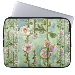 Gentle Mallow Light Pink Flowers & Green Laptop Sl Laptop Sleeve