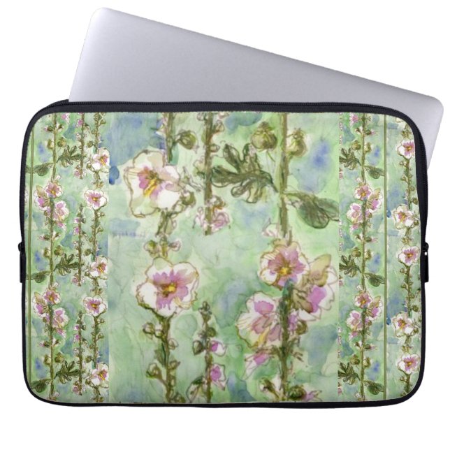Gentle Mallow Light Pink Flowers & Green Laptop Sl Sleeve (Voorkant)