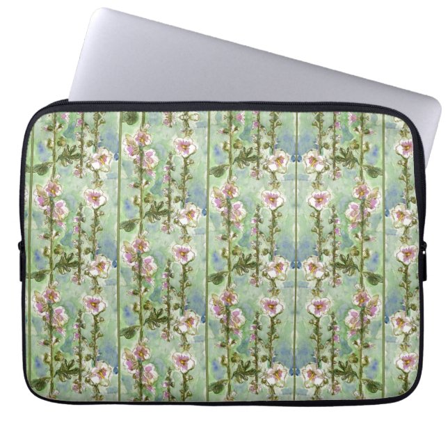 Gentle Mallow Light Pink Flowers & Green Laptop Sleeve (Voorkant)