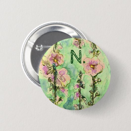 Gentle Mallow met uw monogram Ronde Button 5,7 Cm (Voorkant /achterkant)