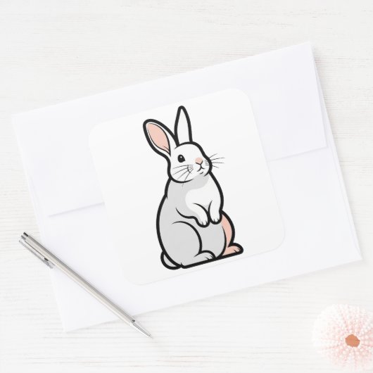 Gentle Minimal Rabbit Illustration Vierkante Sticker (Envelop)