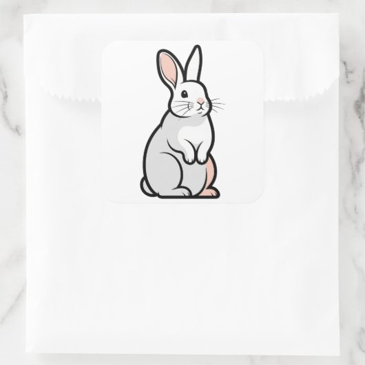 Gentle Minimal Rabbit Illustration Vierkante Sticker (Tas)