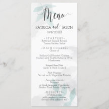 Gentle mint and grijy Wedding Dinner Menu