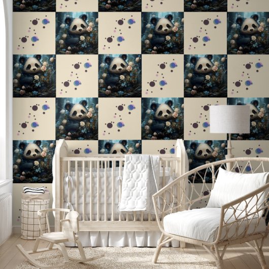 Gentle Panda Beer onder Oerwoud Rozen Behang (Kinderen)