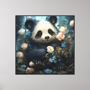 Gentle Panda Beer onder Oerwoud Rozen Canvas Afdruk