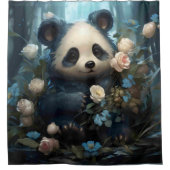 Gentle Panda Beer onder Oerwoud Rozen Douchegordijn (Voorkant)