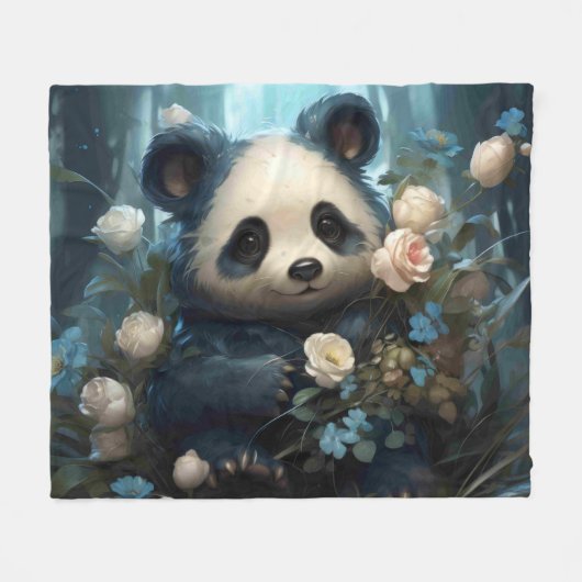 Gentle Panda Beer onder Oerwoud Rozen Fleece Deken (Voorkant (Horizontaal))