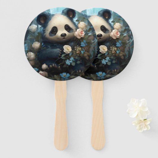 Gentle Panda Beer onder Oerwoud Rozen Handwaaier (Voorkant en achterkant)