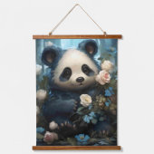 Gentle Panda Beer onder Oerwoud Rozen Hangend Wandkleed (Voorkant)