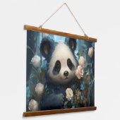 Gentle Panda Beer onder Oerwoud Rozen Hangend Wandkleed (Gebogen)