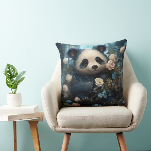 Gentle Panda Beer onder Oerwoud Rozen Kussen (Stoel)