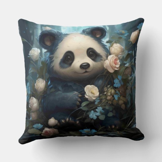 Gentle Panda Beer onder Oerwoud Rozen Kussen (Achterkant)