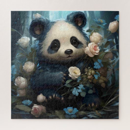Gentle Panda Beer onder Oerwoud Rozen Legpuzzel (Verticaal)
