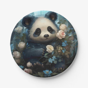 Gentle Panda Beer onder Oerwoud Rozen Papieren Bordje