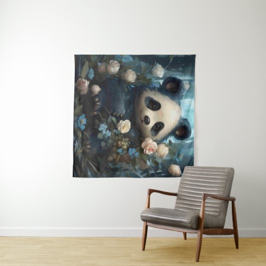 Gentle Panda Beer onder Oerwoud Rozen Wandkleed (In Situ (horizontaal))