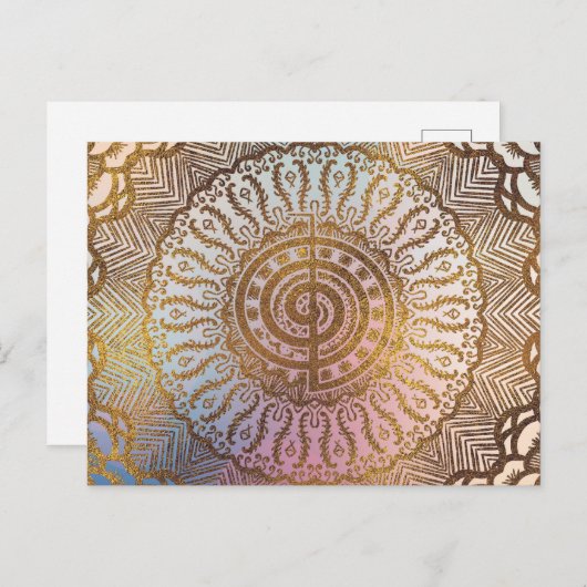 Gentle Pastel and Gold Choku Rei Symbol in Mandala Briefkaart (Voorkant / Achterkant)