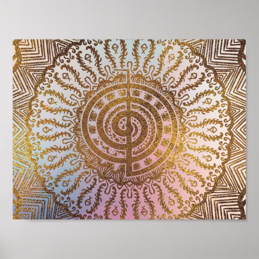 Gentle Pastel and Gold Choku Rei Symbol in Mandala Poster (Voorkant)