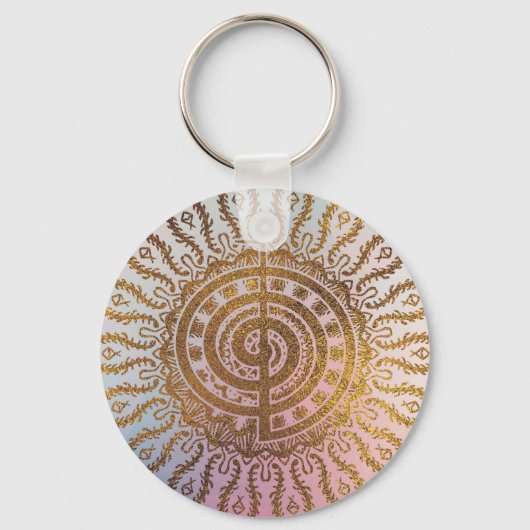 Gentle Pastel and Gold Choku Rei Symbol in Mandala Sleutelhanger (Voorkant)
