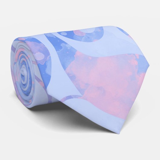 Gentle Pastel Blue and Pink Swirls Pattern Stropdas (Opgerold)