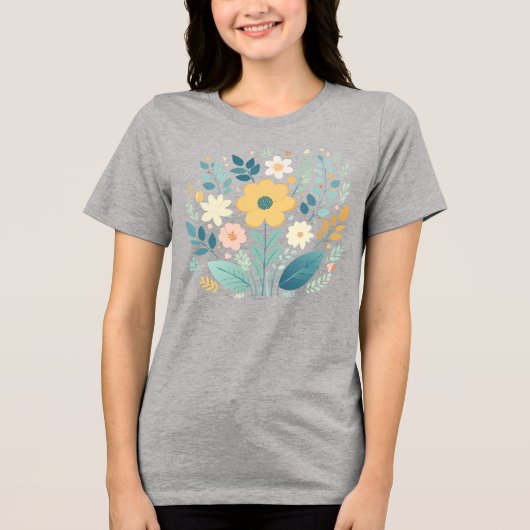 Gentle Pastel Floral Bloom - Boho Botanical Tri-Blend Shirt (Voorkant)