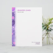 Gentle Pastel Paars Hearts en bloemen Briefhoofd Sjabloon (Staand voorkant)