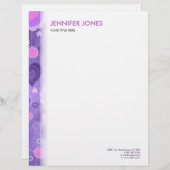 Gentle Pastel Paars Hearts en bloemen Briefhoofd Sjabloon (Voorkant / Achterkant)