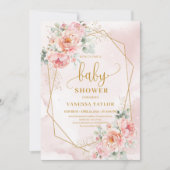 Gentle pastel roze bloemenmeisje baby shower evene kaart (Voorkant)