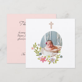 Gentle Pink Floral Baptism  Bedankkaart