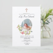 Gentle Pink Floral Baptism Invitation Kaart (Staand voorkant)