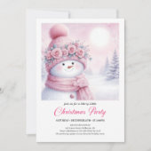 Gentle Pink Snowman Editable Kids Christmas Invite Kaart (Voorkant)
