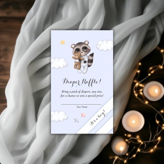 Gentle Raccoon Baby shower Diaper Raffle Informatiekaartje