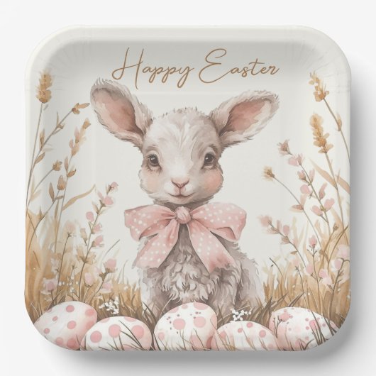 Gentle Spring Lamb & Pastel Easter Egg Hunt Papieren Bordje (Voorkant)
