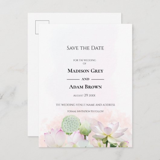 Gentle Water Lilies and Lotuses Save the Date Aankondigingskaart (Voorkant / Achterkant)