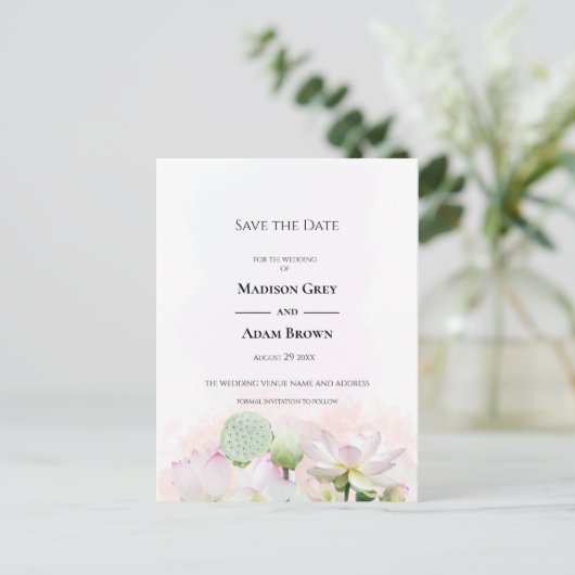 Gentle Water Lilies and Lotuses Save the Date Aankondigingskaart (Staand voorkant)