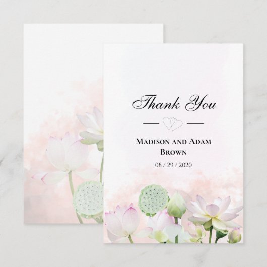 Gentle Water Lilies en Loti Waterverf Dank u wel Bedankkaart (Voorkant / Achterkant)