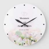 Gentle Water Lilies en Lotuses Waterverf Wedding Grote Klok (Voorkant)