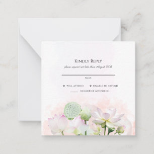 Gentle Water Lilies en Lotuses Wedding RSVP Notitiekaartje