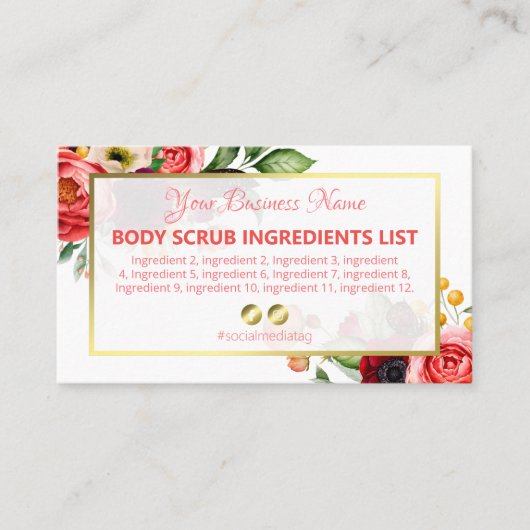 Gentle White Floral Spa Ingredients Instructions Visitekaartje (Voorkant)