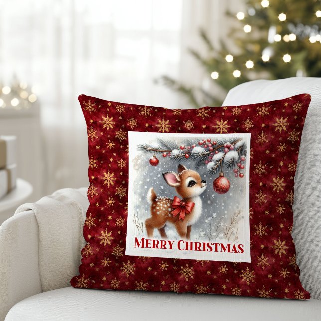 Gentle winter scene baby fawn Christmas pillow  Kussen (Gentle winter scene baby fawn Christmas pillow (49))