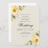 Gentle Yellow Bloom Floral Wedding Kaart (Voorkant / Achterkant)