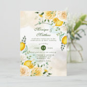 Gentle Yellow Roses and Lemons Wedding Kaart (Staand voorkant)