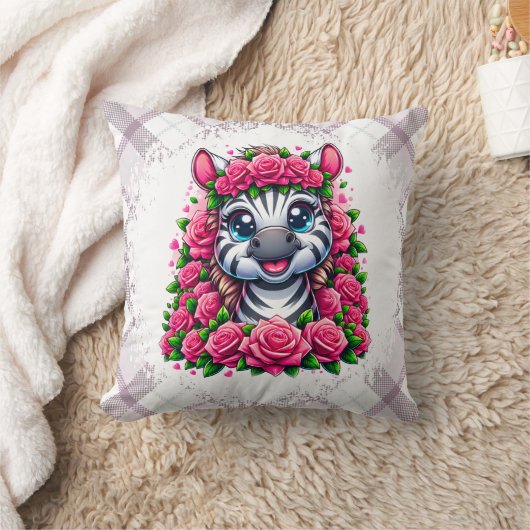 Gentle Zebra in Rose Wreath Kussen (Deken)