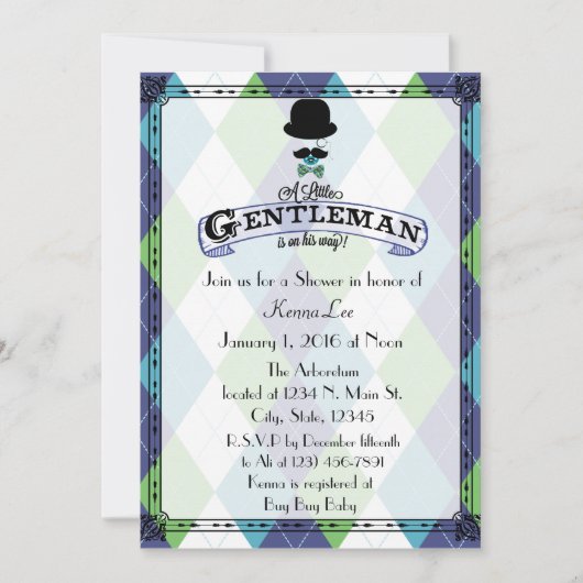 Gentleman Baby shower Argyle Kaart (Voorkant)