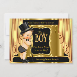 Gentleman Baby shower Black Gold Drapes Brunette Kaart