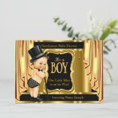 Gentleman Baby shower Black Gold Drapes Brunette Kaart (Staand voorkant)