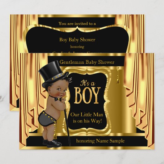 Gentleman Baby shower Black Gold Drapes Ethnic Kaart (Voorkant / Achterkant)