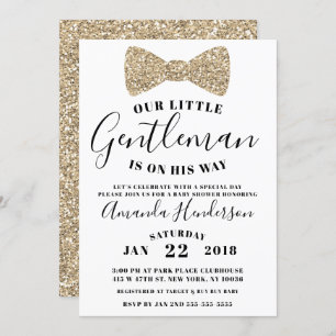 Gentleman Baby shower Invitation, Faux Gold Kaart