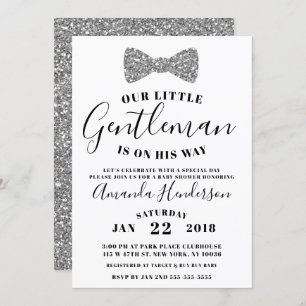 Gentleman Baby shower Invitation, Faux Silver Kaart