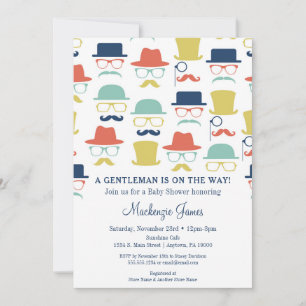 Gentleman Baby shower Invitation Mustache Petten H Kaart