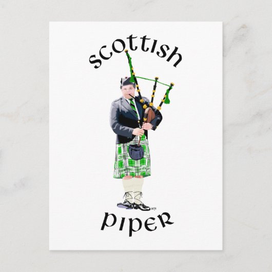 Gentleman Bagpiper in Green Kilt Briefkaart (Voorkant)